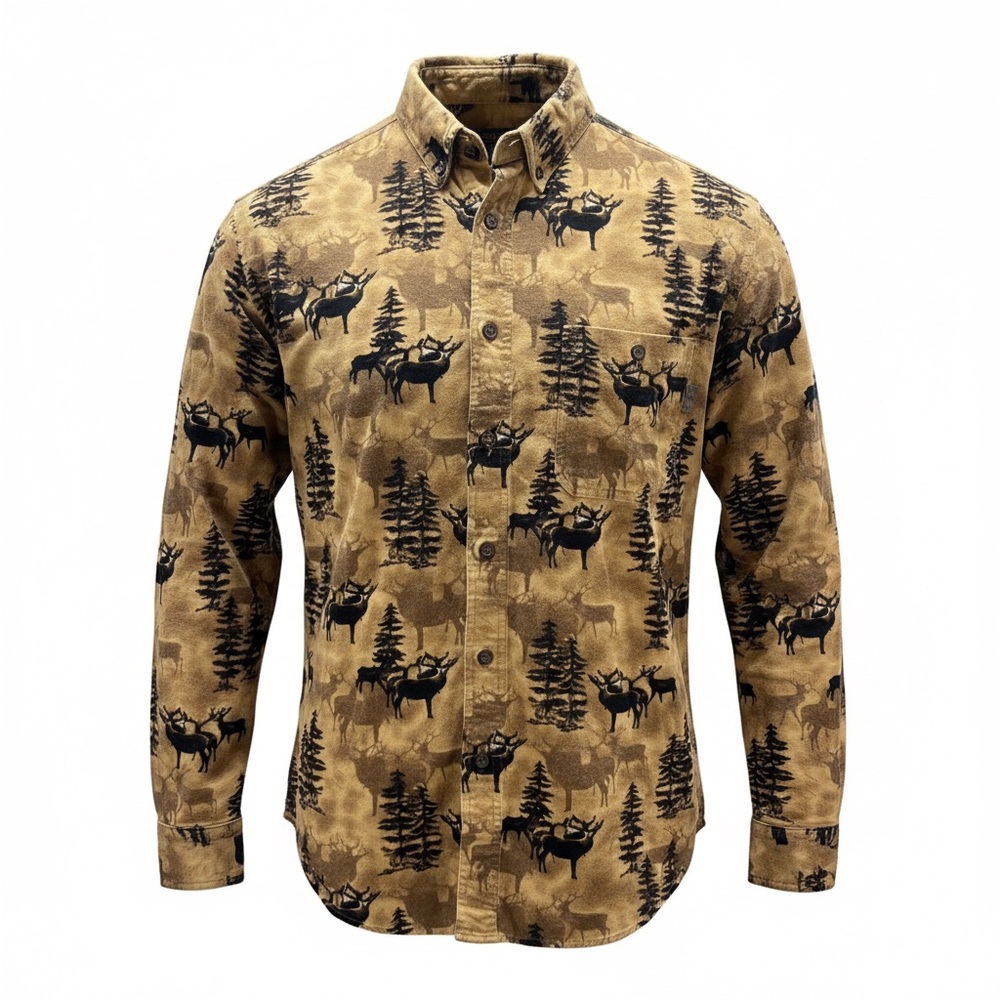 Woolrich vintage Flannel Dark Wheat Scenic Whitetail Shirt Mens L USA 3067